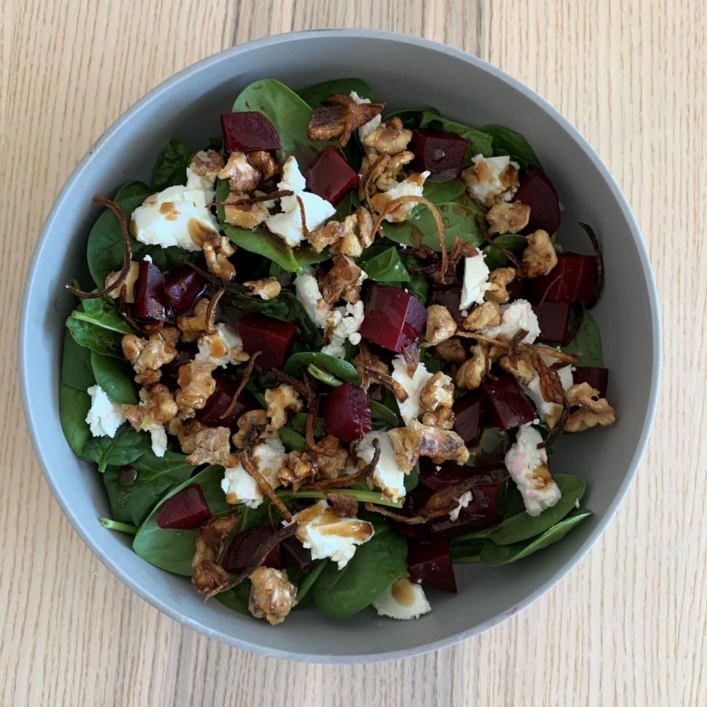 Beetroot walnut and goat cheese salad